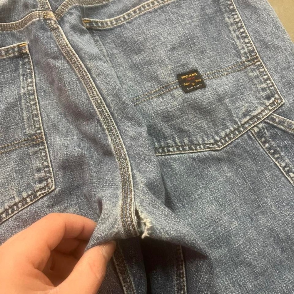Vintage Polo jeans co men's blue distressed carpenter jeans 90s loop 34 - Picture 3 of 8